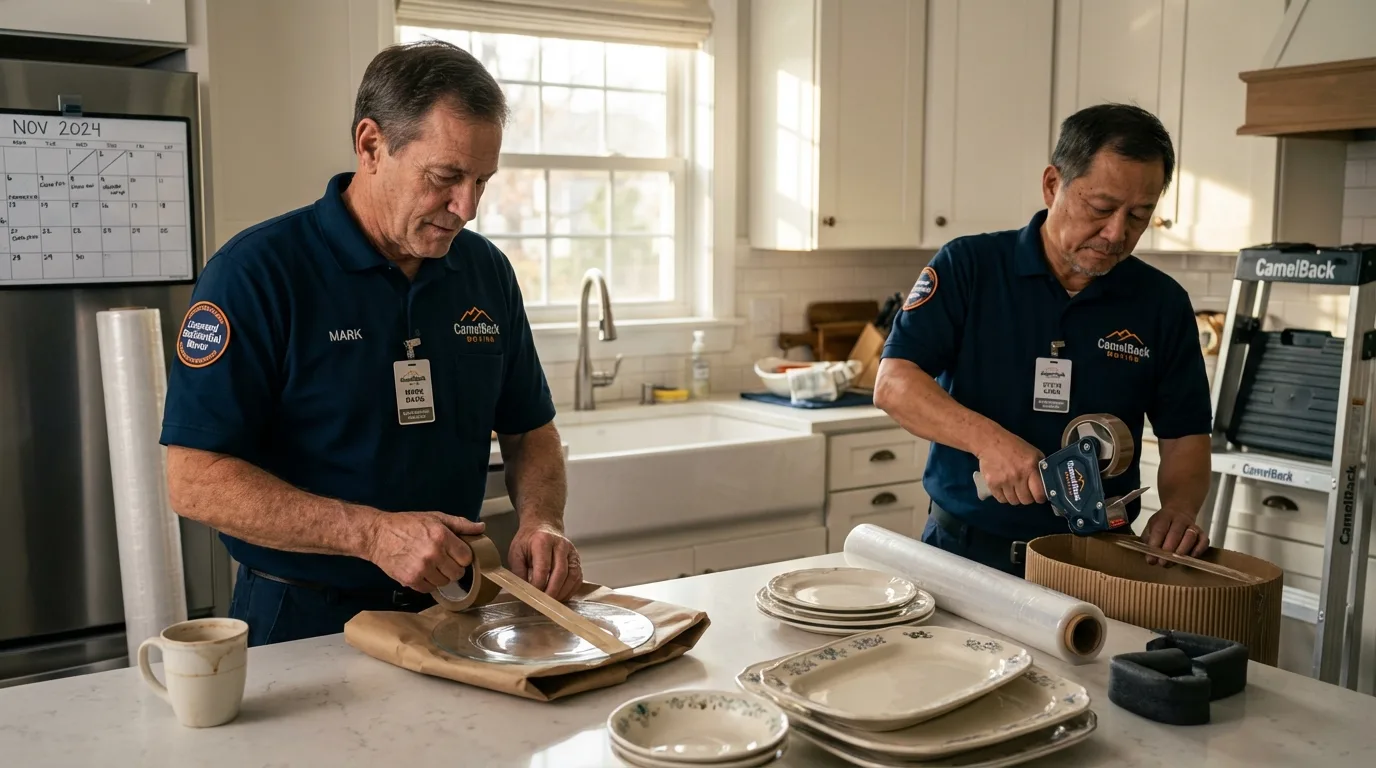 Professional crew packing kitchen dishware in Dauphin Island, AL